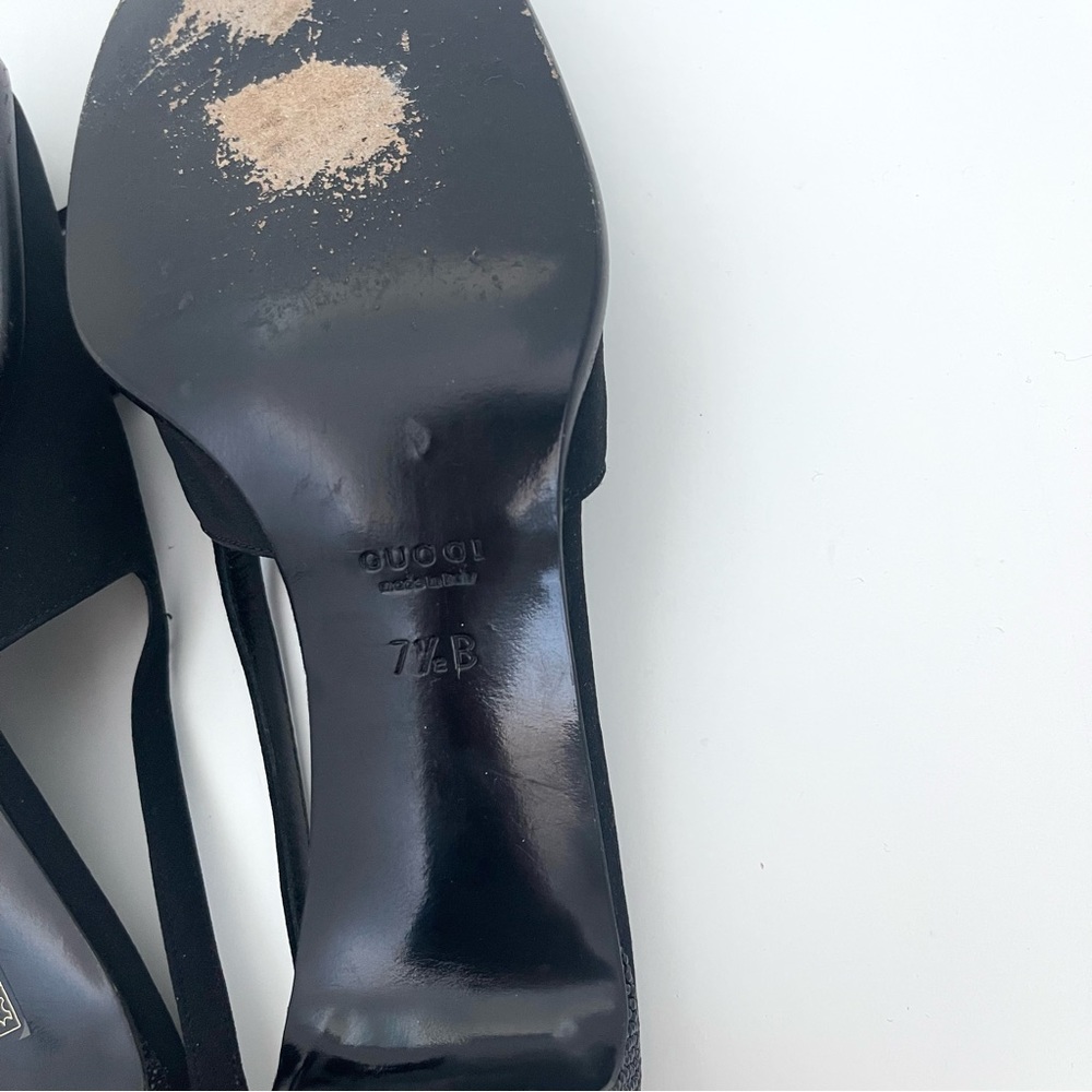 Vintage Gucci Square Buckle Round Toe Sparkly Block Mary Janes Slingbacks Heels - Picture 9 of 10